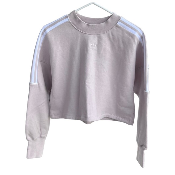 Adidas Originals 3 Stripe Logo Crop Sweatshirt Women’s XS Ice Purple NWT FLAW - Picture 3 of 12